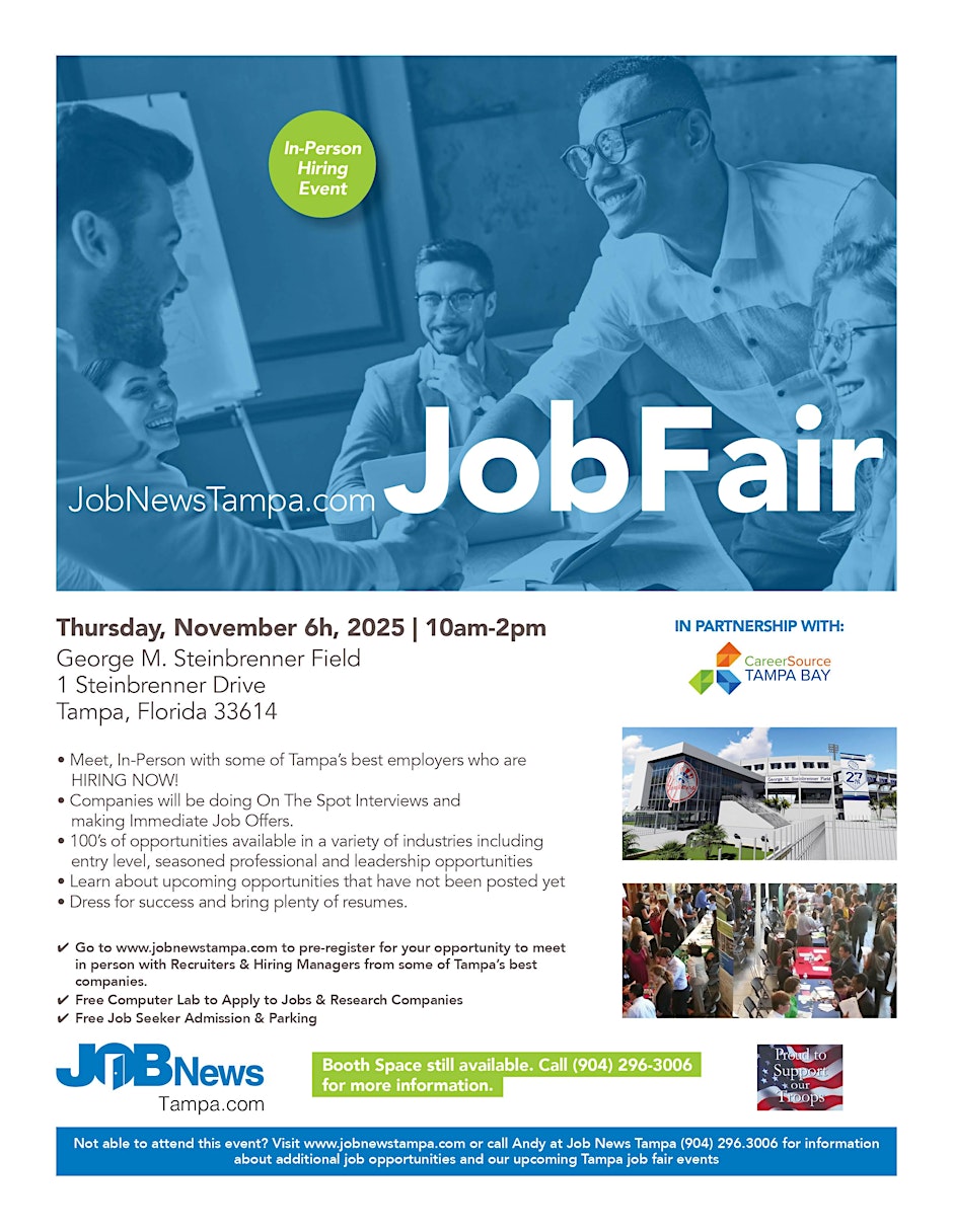 ** TAMPA JOB FAIR - Local Companies Hiring for 100's of JOBS- November 6th