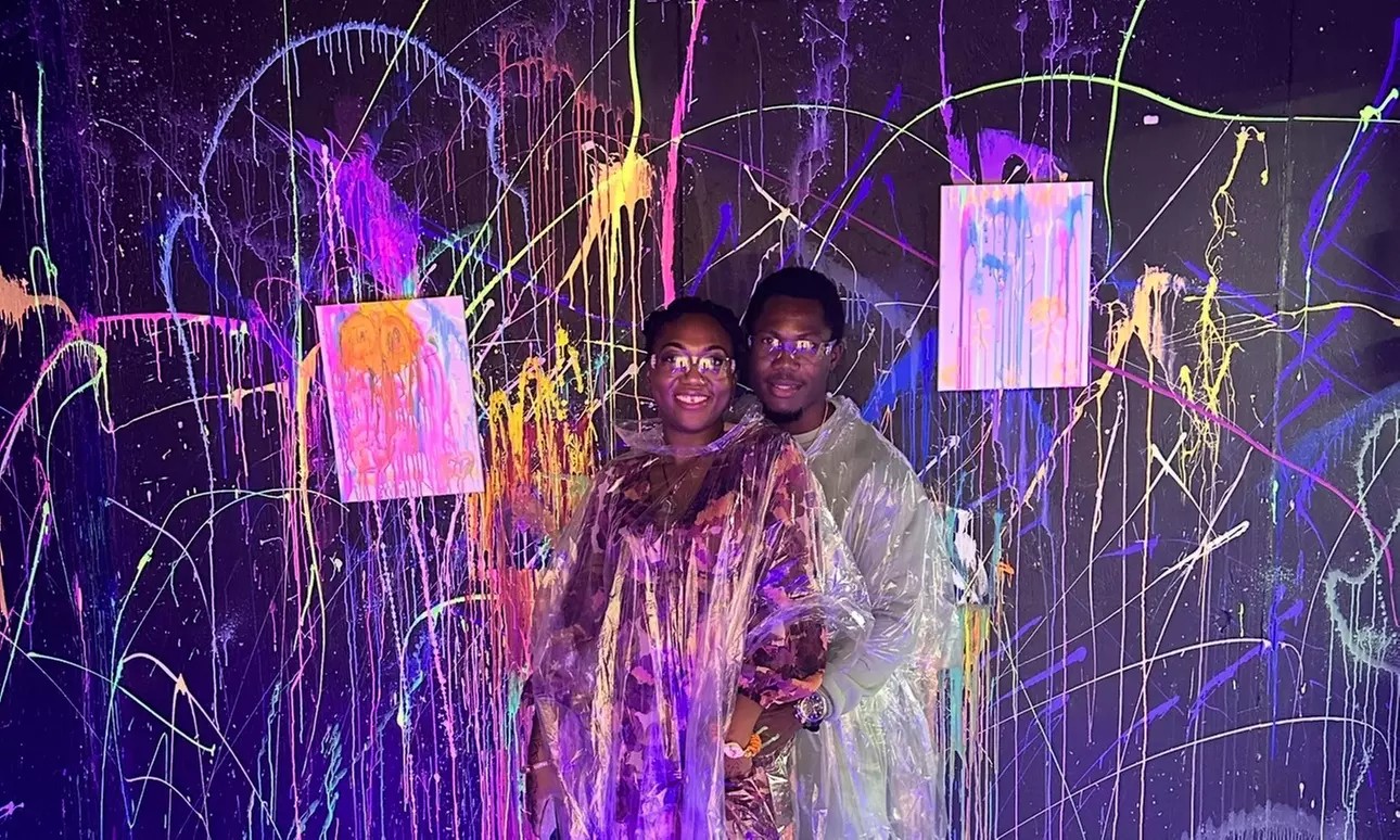 ✨ Glow & Create: Neon Splatter Room for Groups of 1–6 with Materials Included (Save 33%)