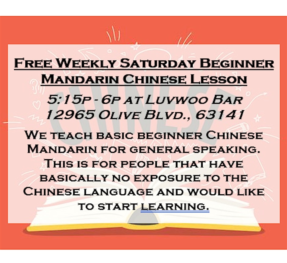Free Weekly Saturday Beginner Mandarin Chinese Lesson at Luvwoo Bar (March)