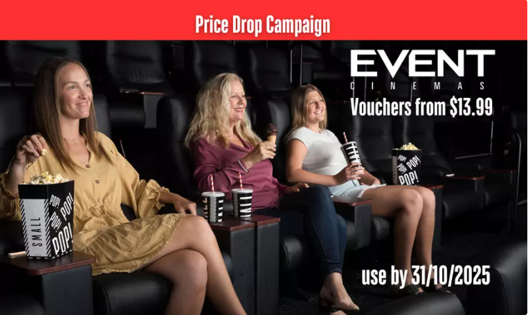 Event Cinemas eVouchers – Entry, Popcorn & Gold Class Savings (Up to 44% Off)