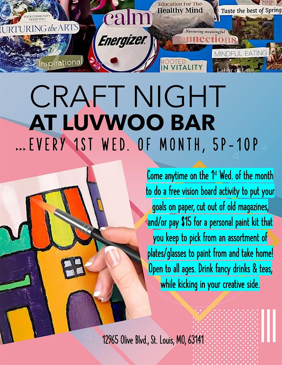 Craft Night at Luvwoo Bar (vision board, glass painting, etc.) for March